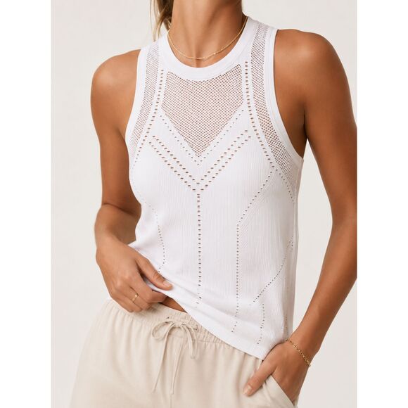 Athleta Tops - Athleta White Mesh Ribbed Seamless Tank Top Medium Yoga Gym Activewear